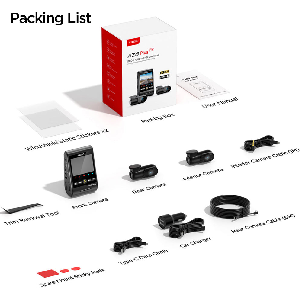 Viofo A229 Plus 2K+2K+1080p 3ch Standard Kit