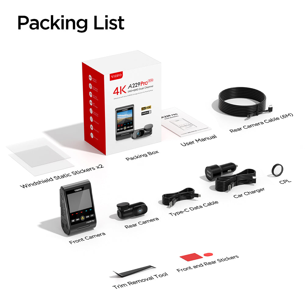 Viofo A229 Pro 4K+2K 2ch HK4 Hardwire Kit Package