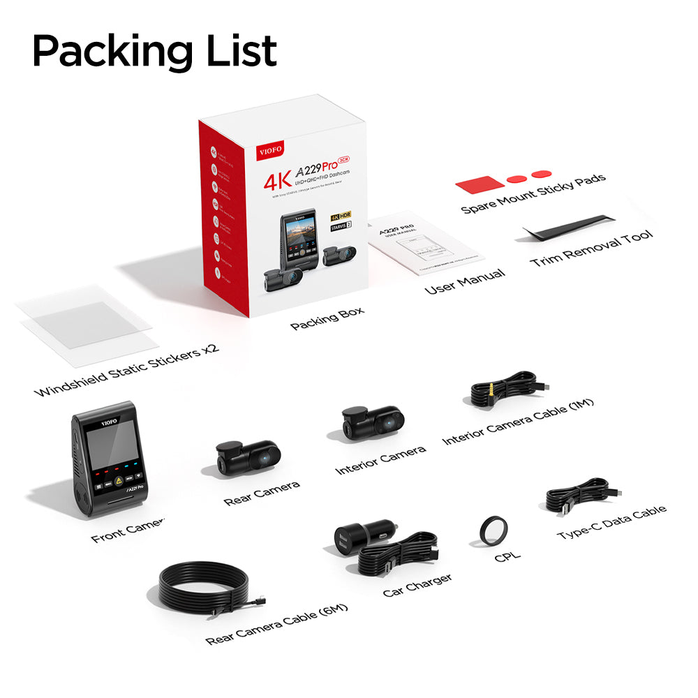 Viofo A229 Pro 4K+2K+1080p 3ch Standard Kit