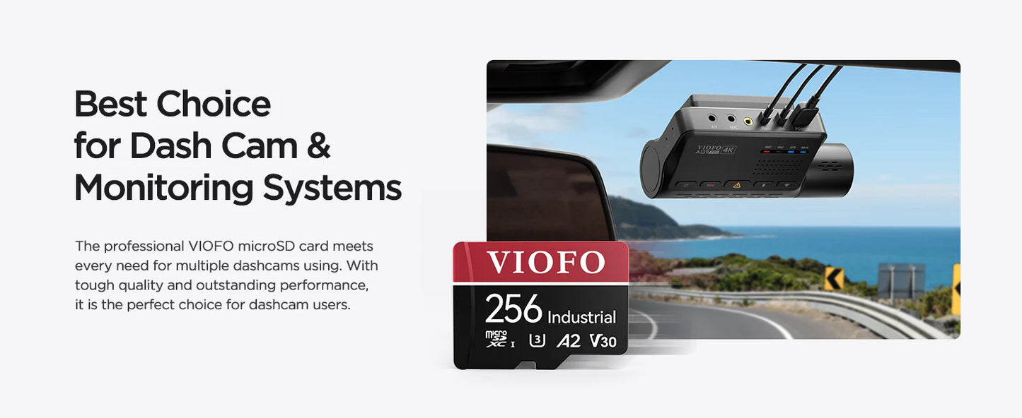 VIOFO 256GB MLC Industrial Grade microSD Card U3 A2 V30 High Speed Memory Card with Adapter Support Ultra HD 4K Video Recording