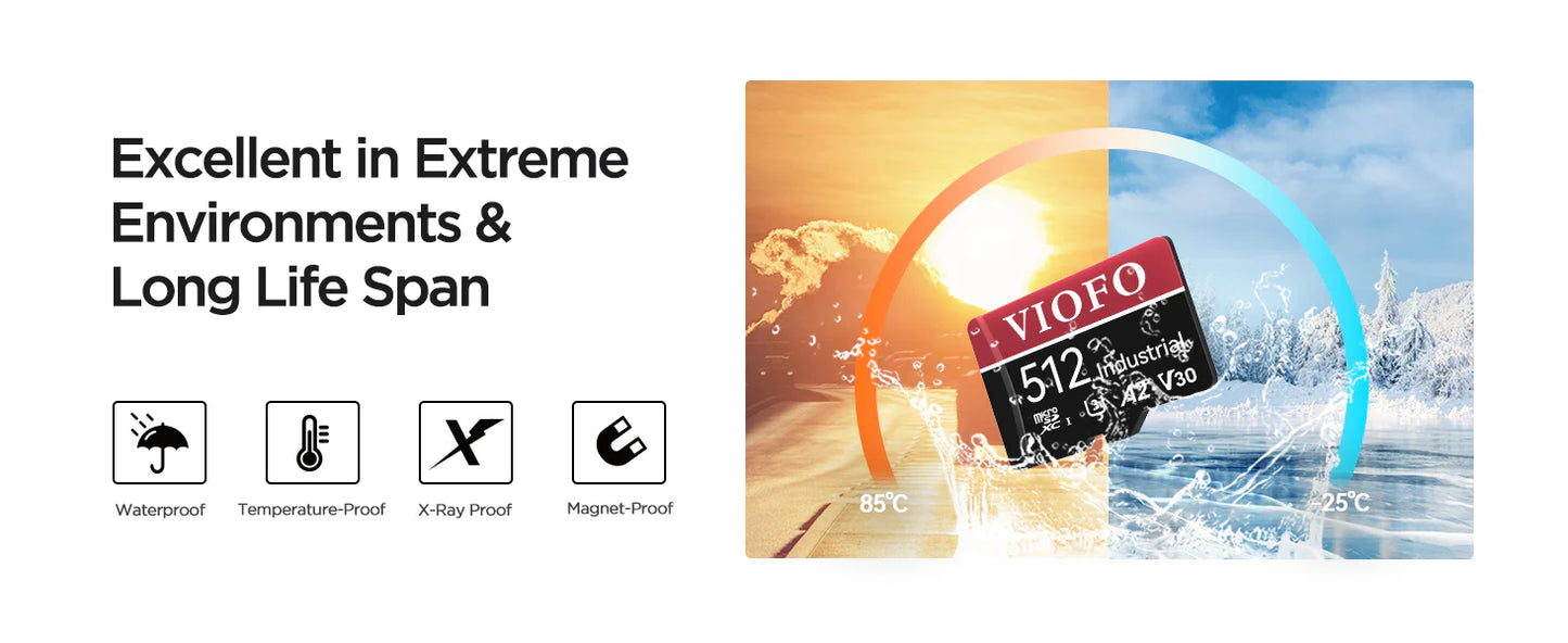 VIOFO 512GB MLC Industrial Grade microSD Card U3 A2 V30 High Speed Memory Card with Adapter Support Ultra HD 4K Video Recording