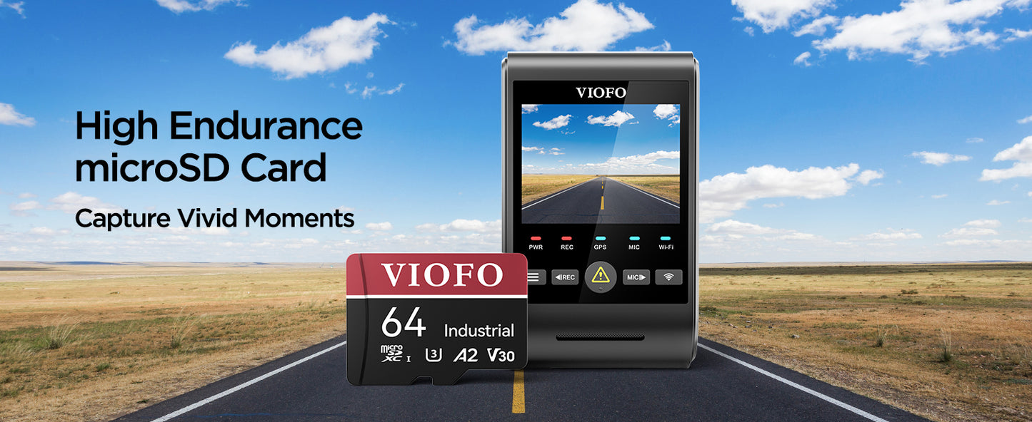 VIOFO 64GB MLC Industrial Grade microSD Card U3 A2 V30 High Speed Memory Card with Adapter Support Ultra HD 4K Video Recording