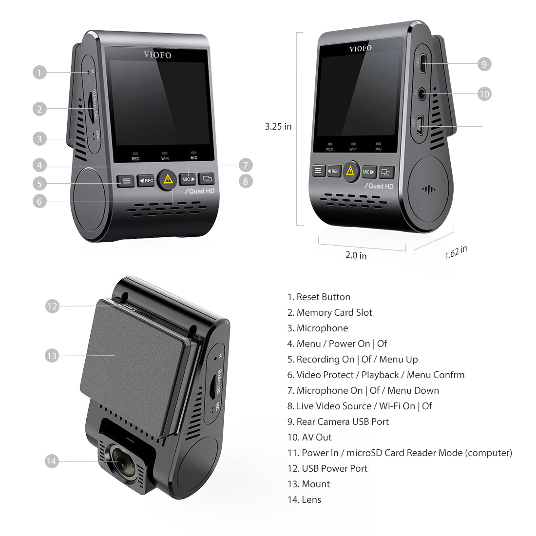 Viofo A129 Plus Duo 2K Front + Full HD 1080P Rear Wi-Fi GPS 2ch Standard Kit