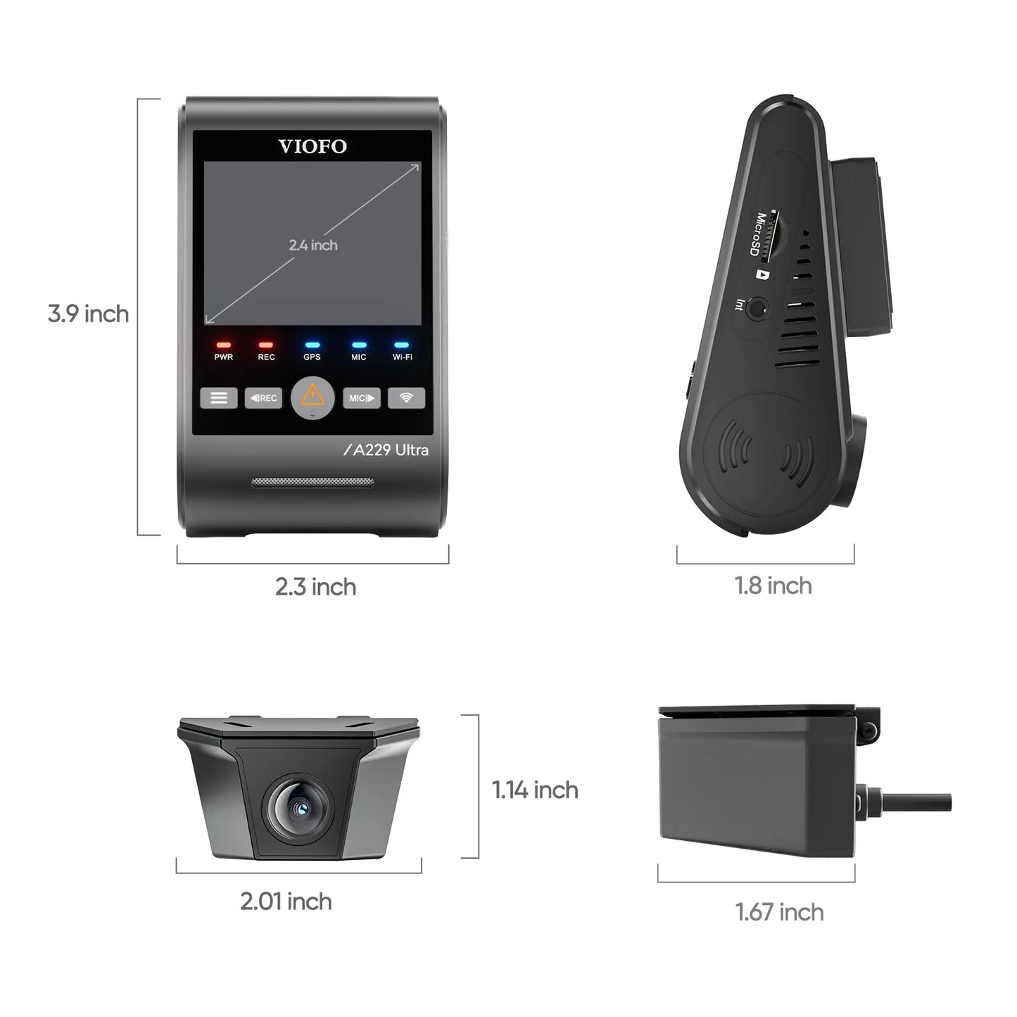Viofo A229 ULTRA-W 2CH (Dual 4K Front+Exterior Waterproof) Standard Kit