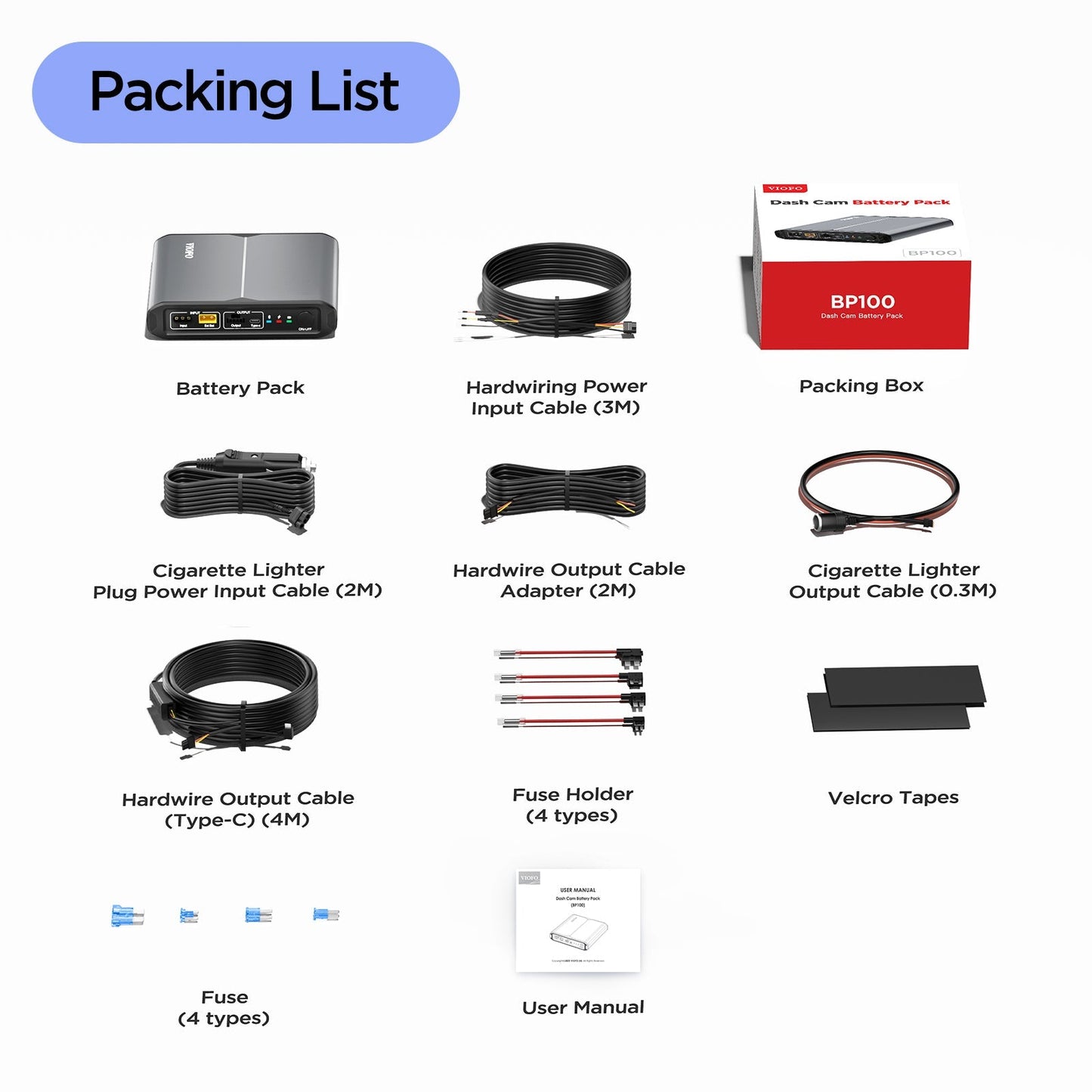 VIOFO BP100 7650mAh High Capacity Dash Cam Battery Pack for Parking Mode Protection, External Power Bank with Fast Charging, Built-in Bluetooth for Real-Time Battery Status