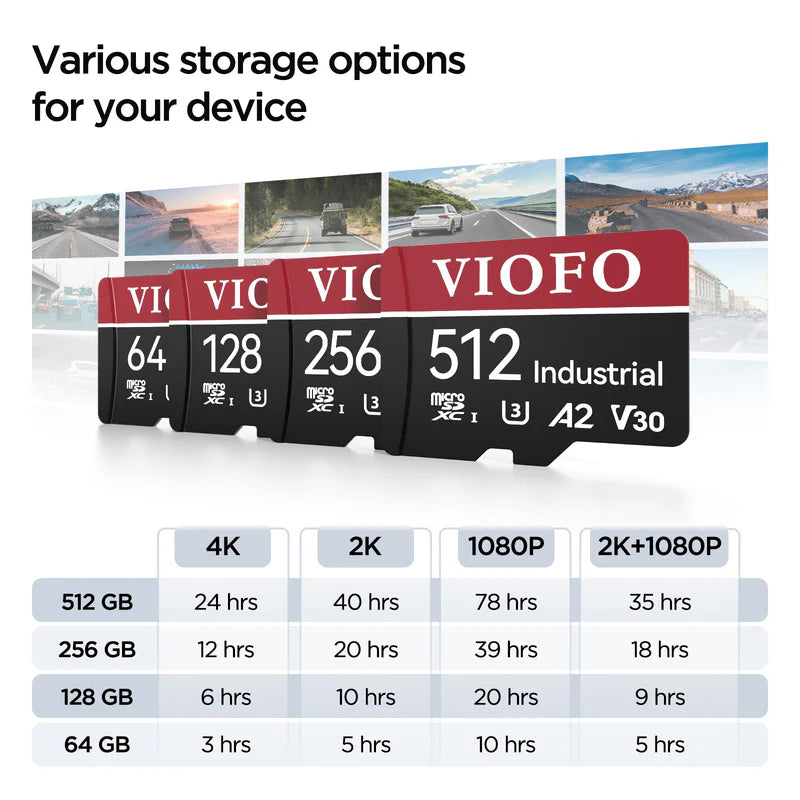 VIOFO 512GB Industrial Grade microSD Card U3 A2 V30 High Speed Memory Card with Adapter Support Ultra HD 4K Video Recording (Copy) (Copy)