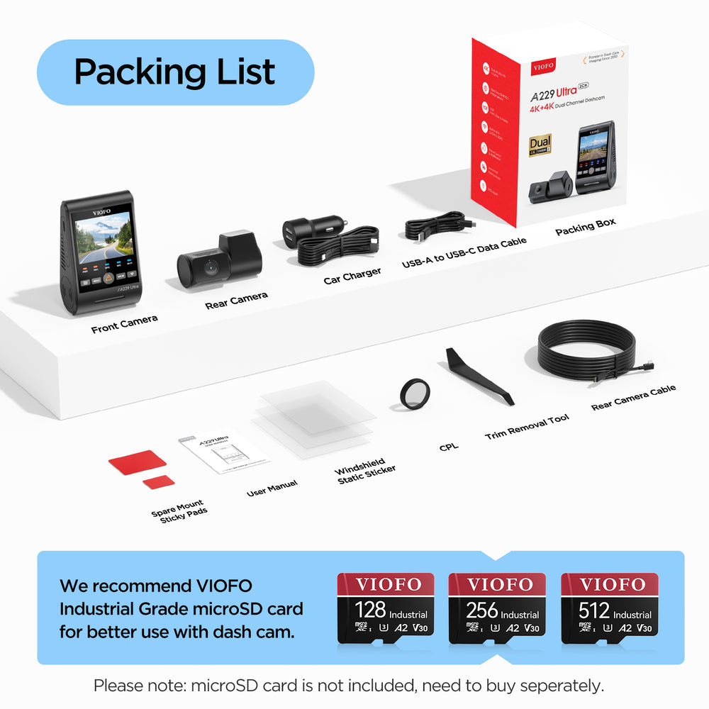 [20%] VIOFO A229 Ultra Dual 4K (4K+4K) 2-channel + HK4 Hardwire Kit + 32GB MLC Package