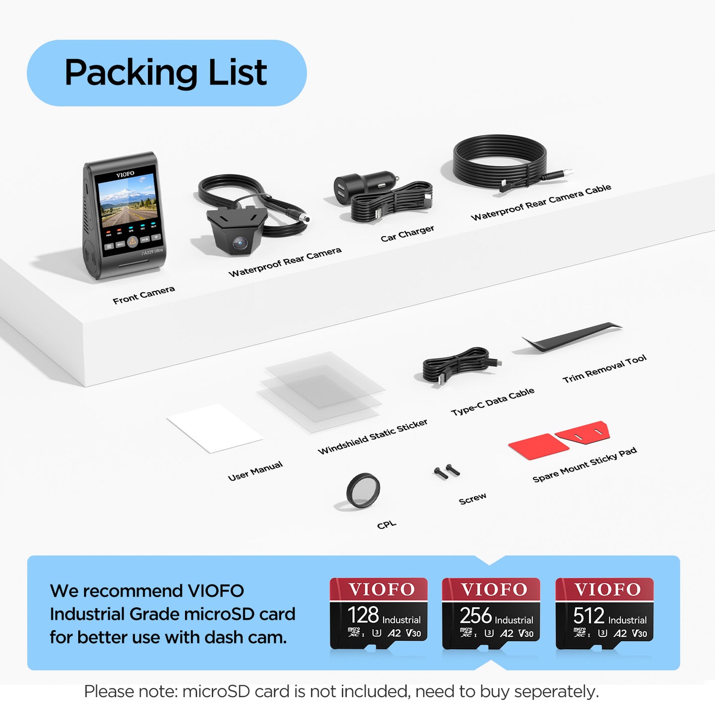 [Express] Viofo A229 ULTRA-W 2CH (Dual 4K Front+Exterior Waterproof) Standard Kit