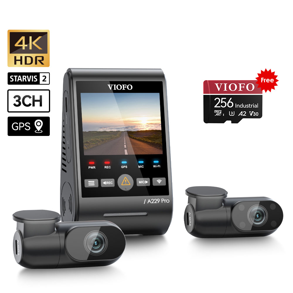 [Install Pack] Viofo A229 Pro 4K+2K+1080p 3ch + HK4 Hardwire Kit + MLC 256GB micro-SD